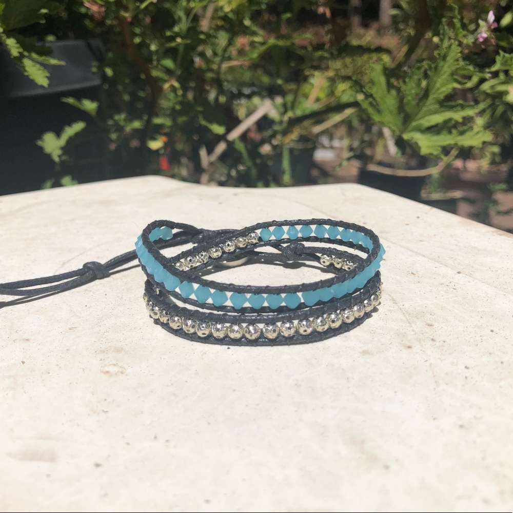 Two wrap blue and silver bracelet